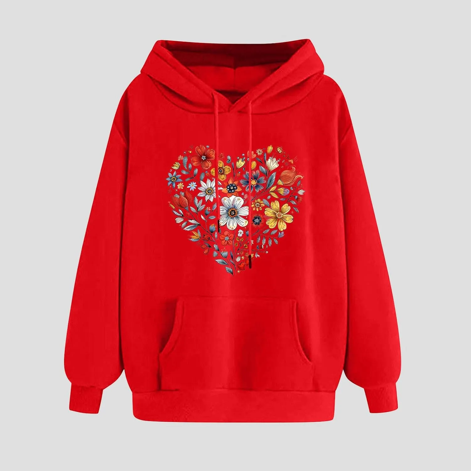 Oversized Sweatshirt for Women Heart Print Hoodie Cute Long Sleeve Sweatshirts Fleece Lined Hoodies with Pocket