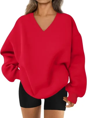Oversized Sweatshirt For Women Plus Size Hoodies Trendy V Neck Long Sleeve Winter Clothes Drop Shoulder Pullover