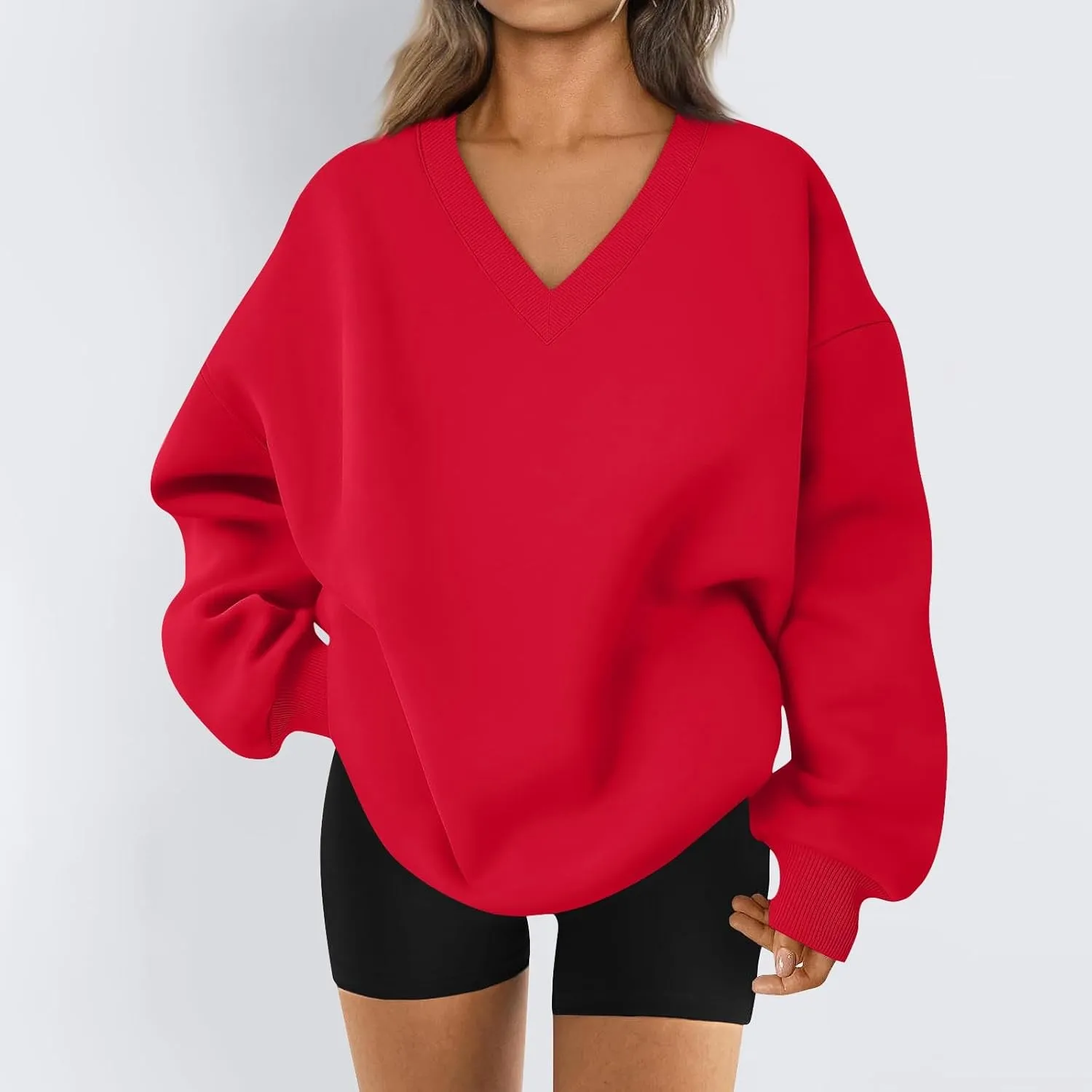 Oversized Sweatshirt For Women Plus Size Hoodies Trendy V Neck Long Sleeve Winter Clothes Drop Shoulder Pullover