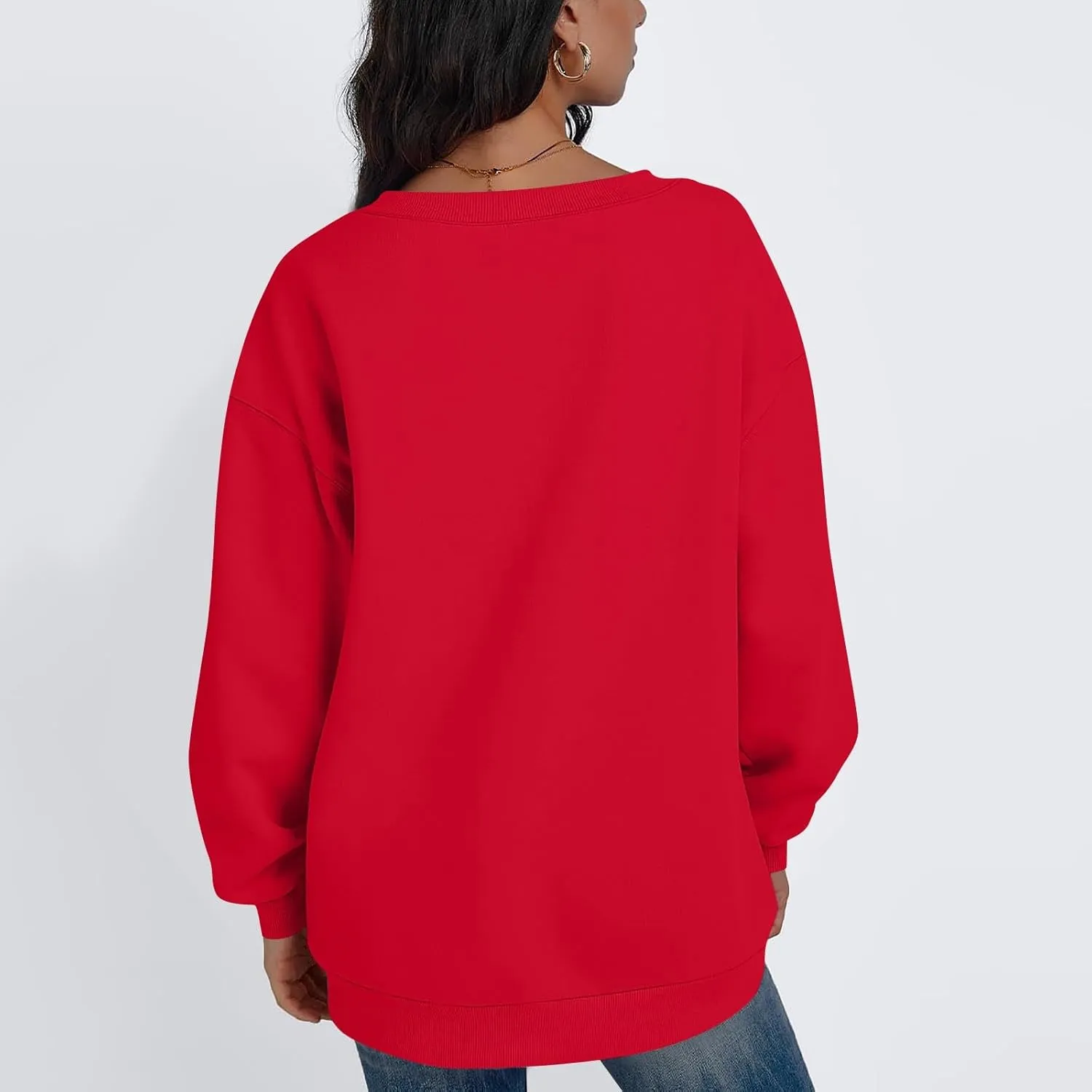 Oversized Sweatshirt For Women Plus Size Hoodies Trendy V Neck Long Sleeve Winter Clothes Drop Shoulder Pullover