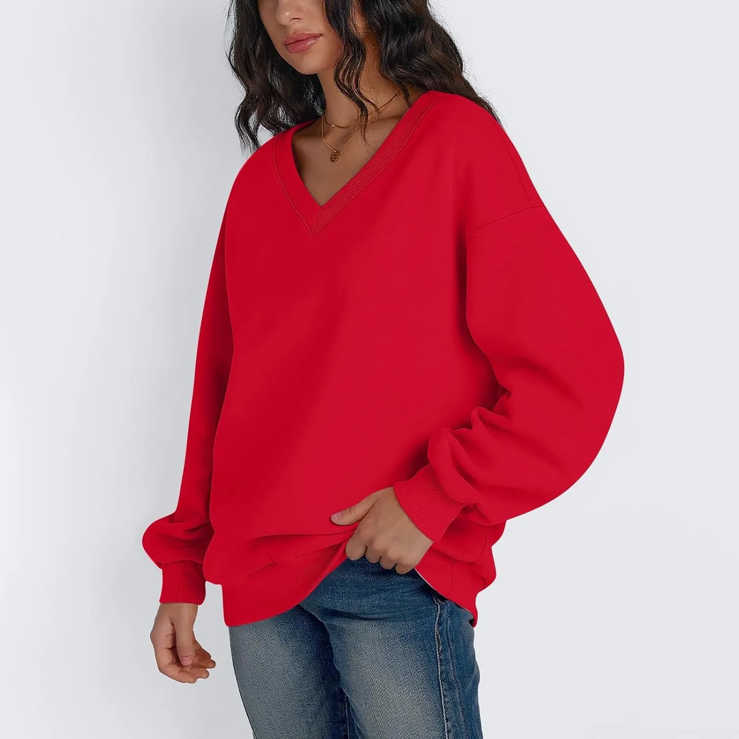 Oversized Sweatshirt For Women Plus Size Hoodies Trendy V Neck Long Sleeve Winter Clothes Drop Shoulder Pullover
