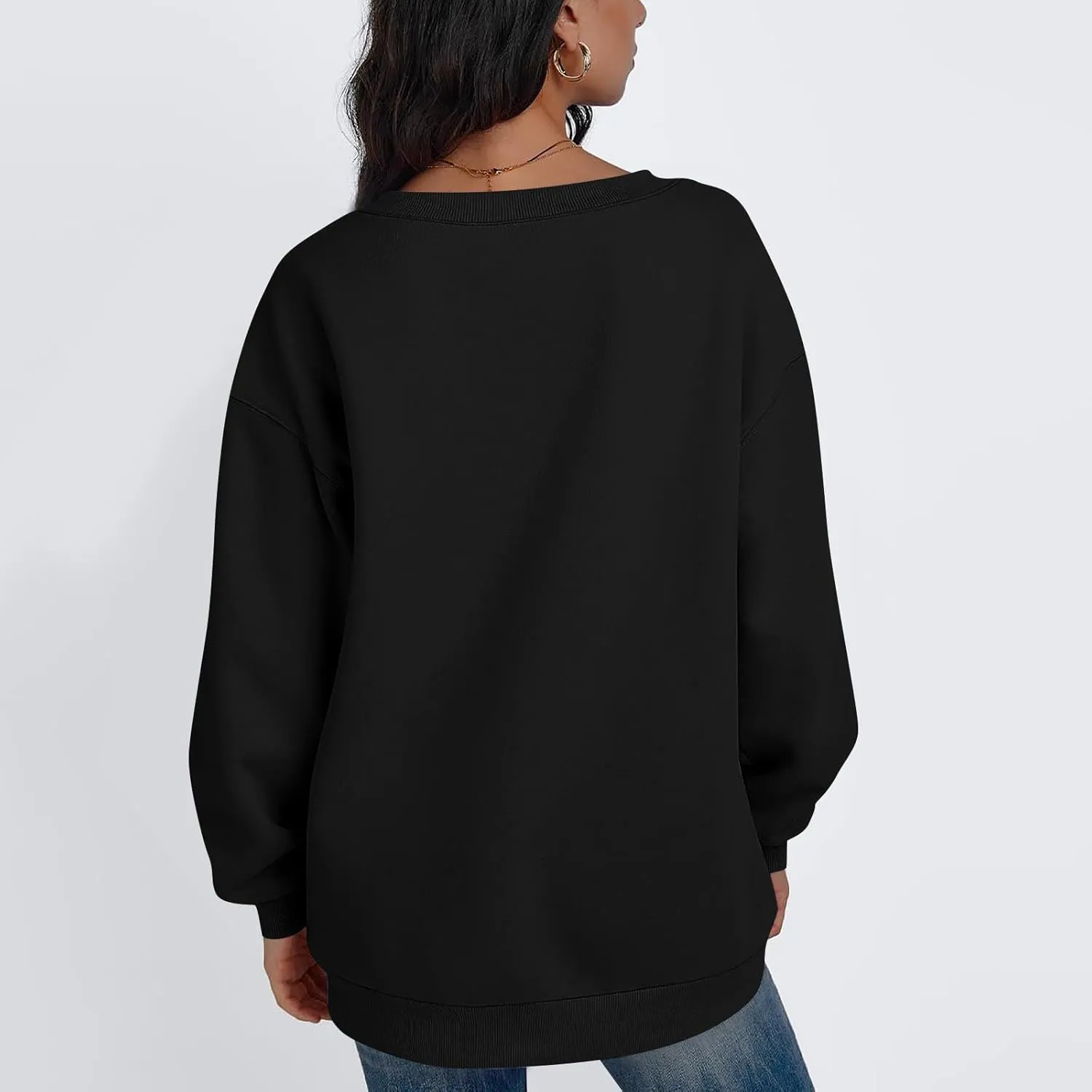Oversized Sweatshirt For Women Plus Size V Neck Long Sleeve Drop Shoulder Pullover Hoodies Trendy Winter Clothes