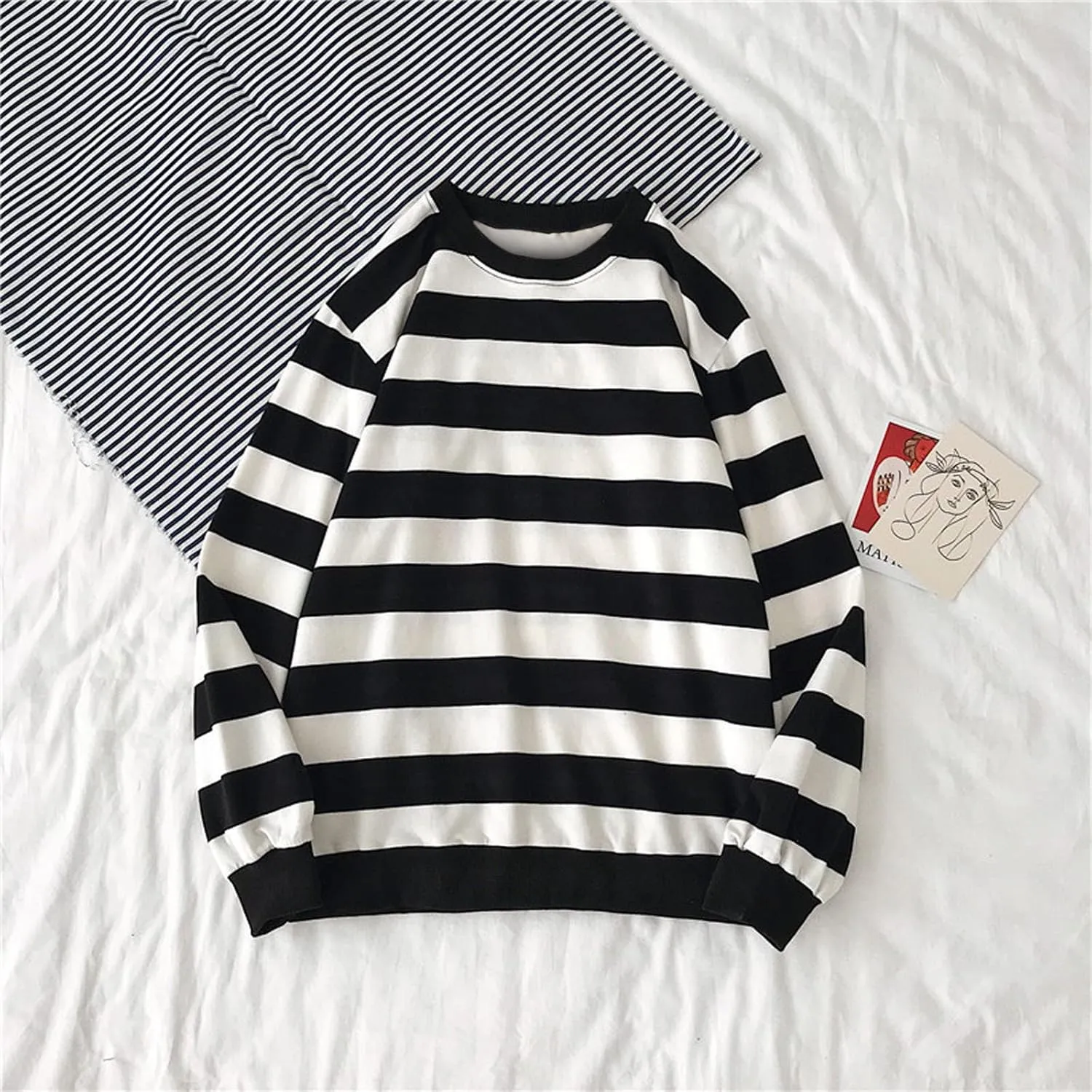 Oversized Sweatshirt for Women Trendy Crewneck Striped Color Block Tops Loose Long Sleeve Casual Stylish Pullover