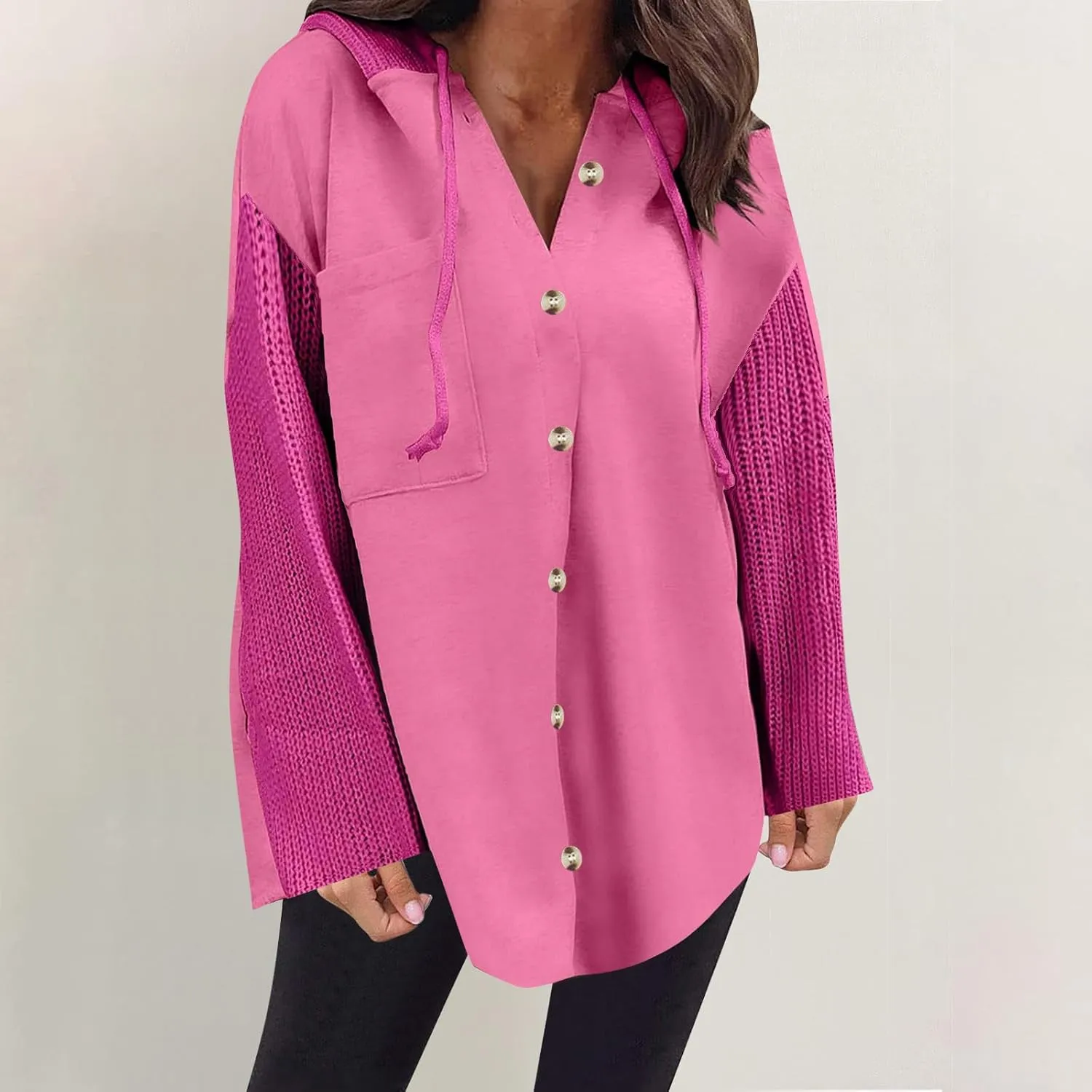 Oversized Sweatshirt Jackets for Women Trendy 2025 Spring Outfits Casual Long Sleeve Button Hooded Shacket Hoodies