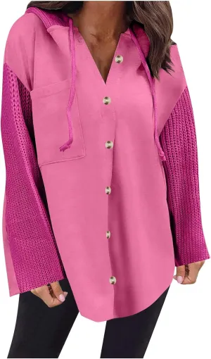 Oversized Sweatshirt Jackets for Women Trendy 2025 Spring Outfits Casual Long Sleeve Button Hooded Shacket Hoodies