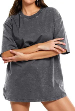 Oversized Vintage Tshirts for Women Plus Size Acid Wash Grunge Tops Thick Cotton Shirts Baggy Band Tees XL-5XL