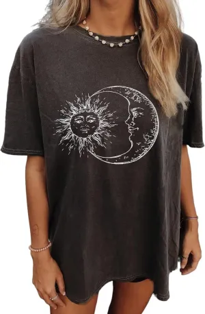 Oversized Vintage Tshirts for Women Plus Size Acid Wash Grunge Tops Thick Cotton Shirts Baggy Band Tees XL-5XL