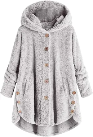 Oversized Warm Winter Coats Women Faux Fur Sherpa Jacket Fuzzy Fleece Pullover Hoodie Button Down Outerwear Coat Plus
