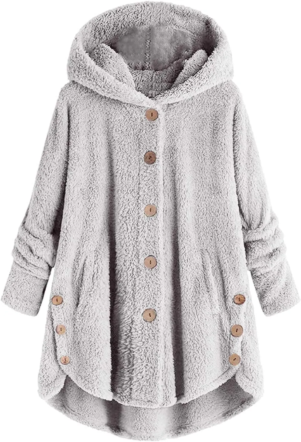 Oversized Warm Winter Coats Women Faux Fur Sherpa Jacket Fuzzy Fleece Pullover Hoodie Button Down Outerwear Coat Plus
