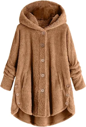 Oversized Warm Winter Coats Women Faux Fur Sherpa Jacket Fuzzy Fleece Pullover Hoodie Button Down Outerwear Coat Plus