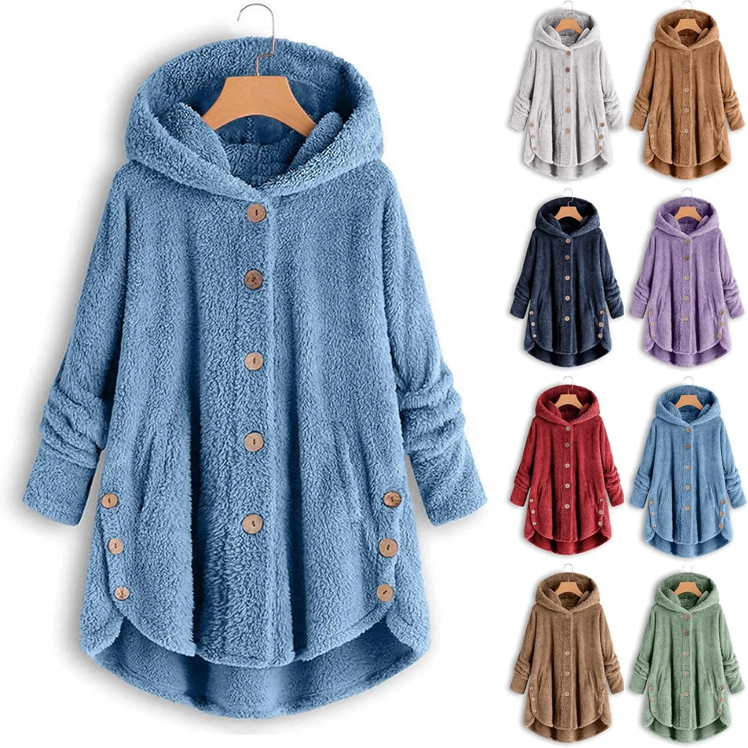 Oversized Warm Winter Coats Women Faux Fur Sherpa Jacket Fuzzy Fleece Pullover Hoodie Button Down Outerwear Coat Plus
