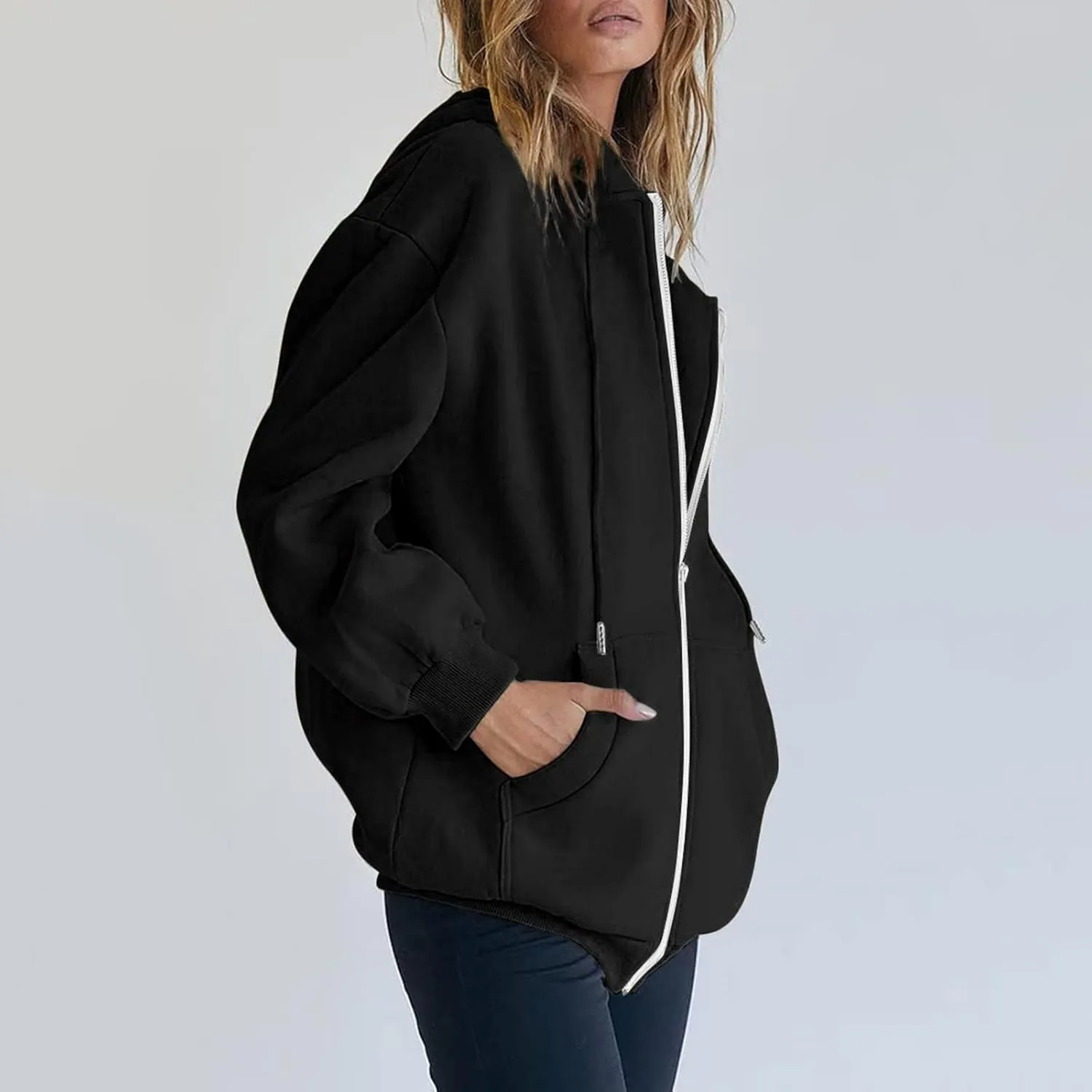 Oversized Womens Sweatshirts Half Zip Pullover Teen Girls Fall Casual Loose Solid Long Sleeve Hooded Sweatshirts Y2k Clothes
