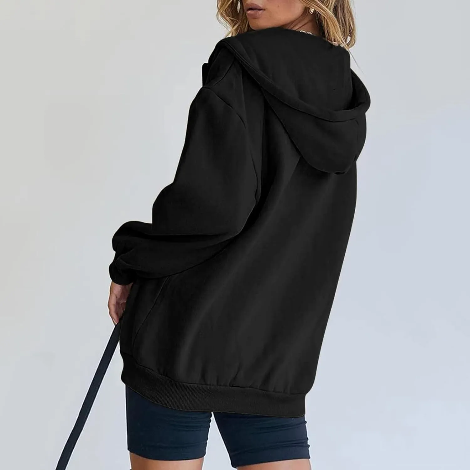 Oversized Womens Sweatshirts Half Zip Pullover Teen Girls Fall Casual Loose Solid Long Sleeve Hooded Sweatshirts Y2k Clothes