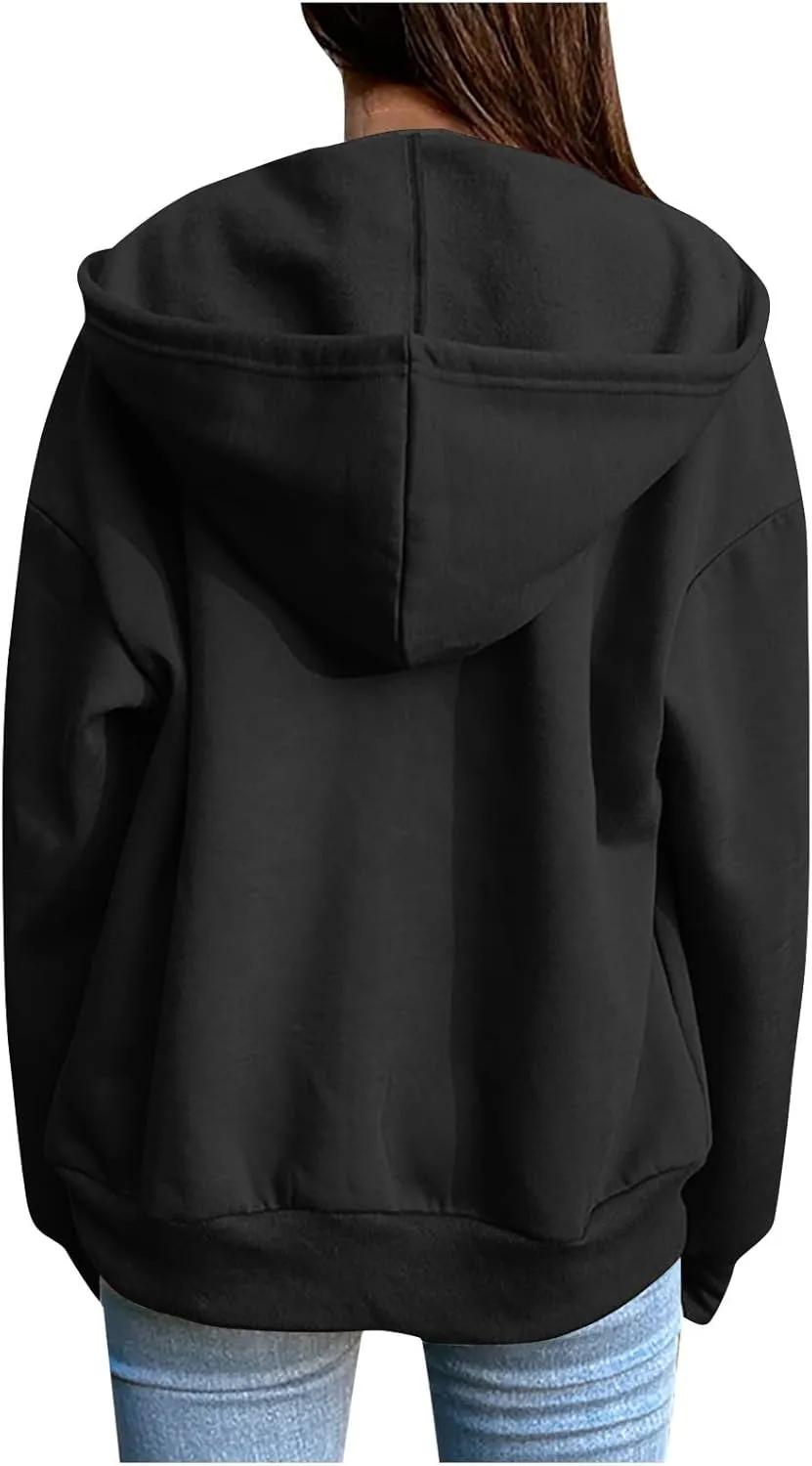 Oversized Zip Up Hoodie for Women Fall Y2k Jacket Fleece Long Sleeve Sweatshirt with Pocket Fashion Clothes 2024