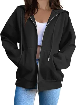 Oversized Zip Up Hoodie for Women Fall Y2k Jacket Fleece Long Sleeve Sweatshirt with Pocket Fashion Clothes 2024