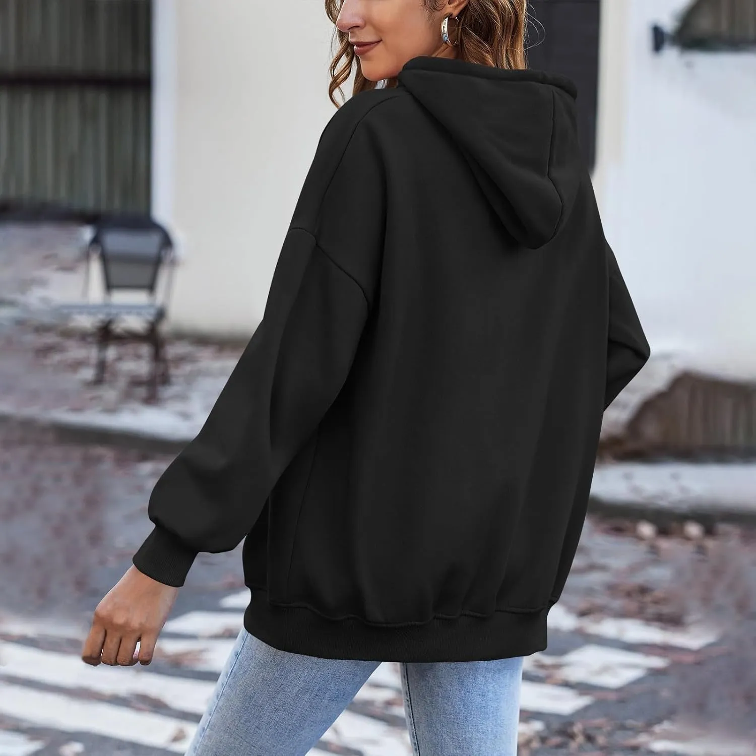 Oversized Zip Up Hoodie for Women Y2k Drawstring Fleece Jacket Long Sleeve Hooded Pullover Sweatshirts with Pockets