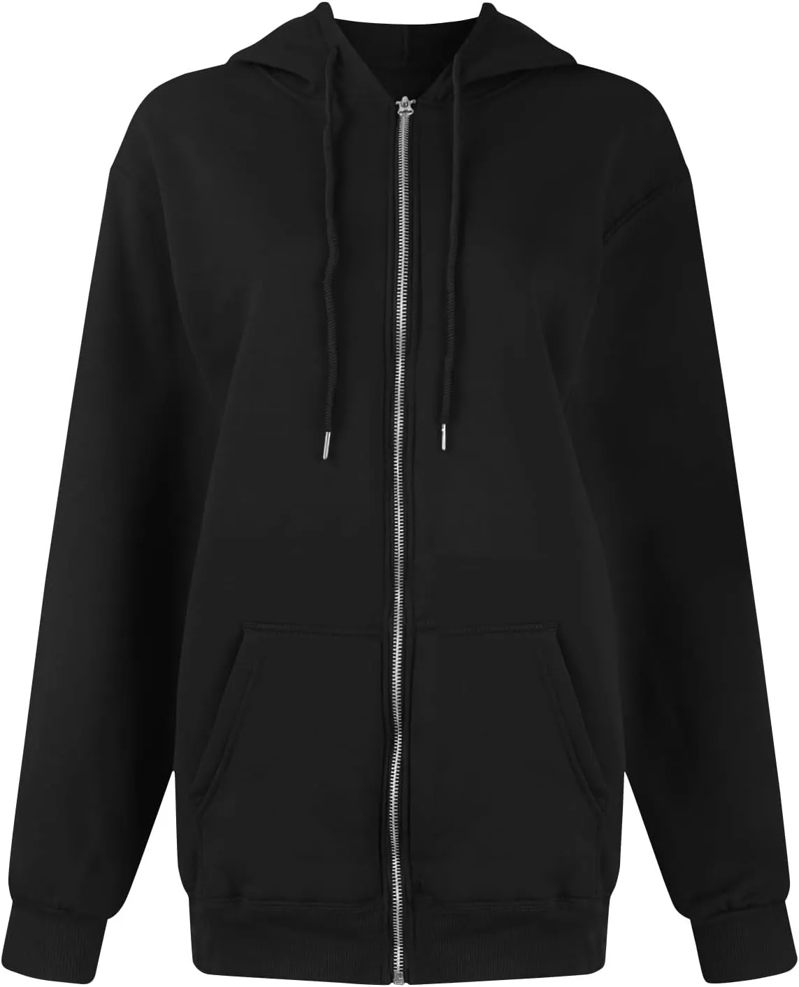 Oversized Zip Up Hoodie for Women Y2k Drawstring Fleece Jacket Long Sleeve Hooded Pullover Sweatshirts with Pockets
