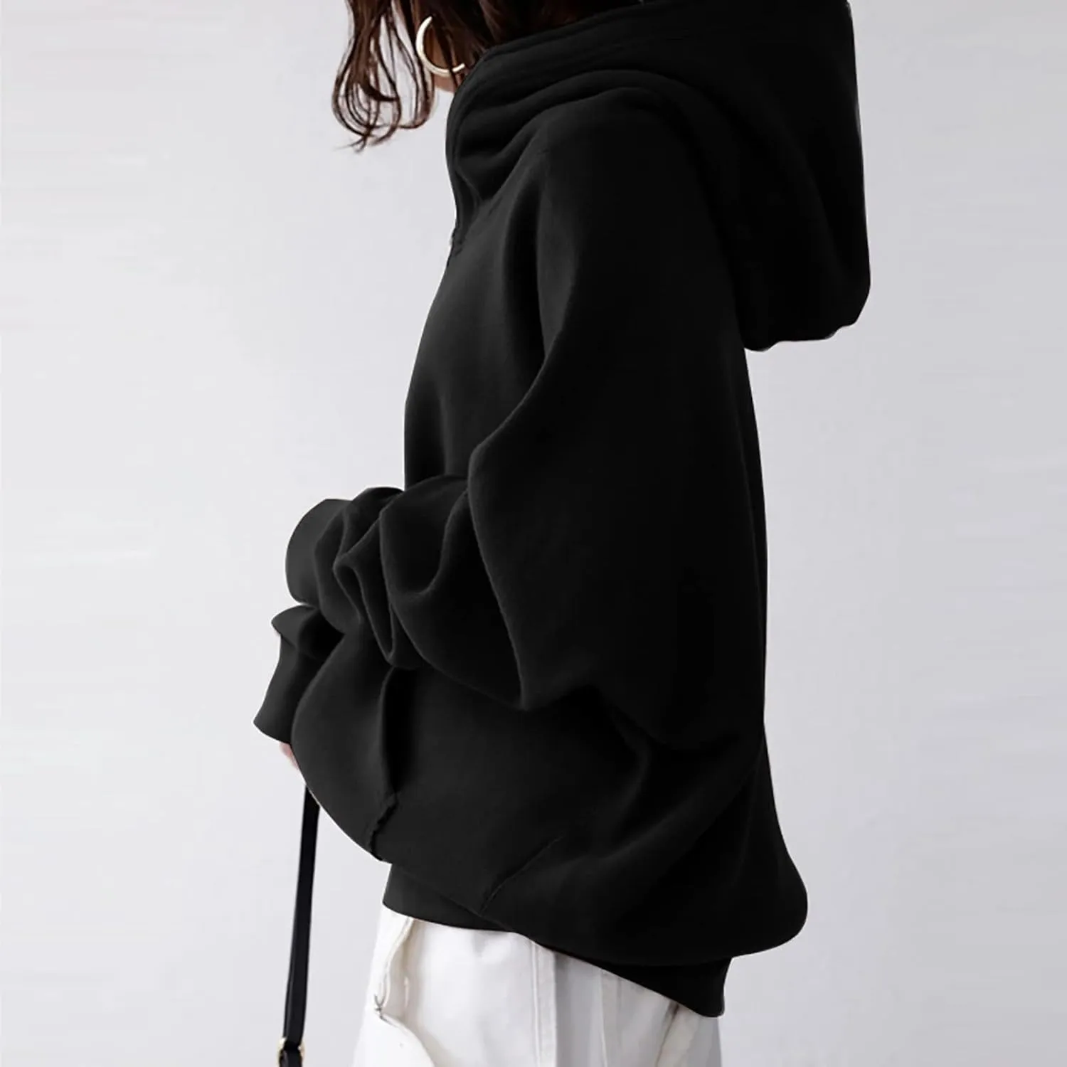 Oversized Zipper Hooded Jackets for Women Plus Size Casual Fleece Long Sleeve Hoodie Sweatshirts with Pocket S-5XL