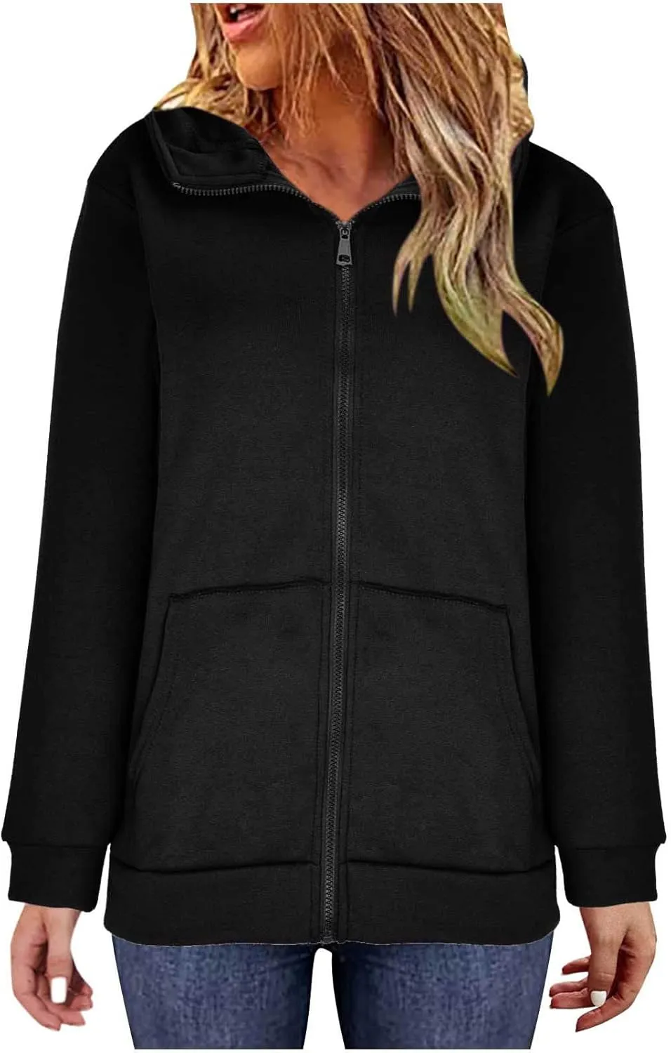 Oversized Zipper Hooded Jackets for Women Plus Size Casual Fleece Long Sleeve Hoodie Sweatshirts with Pocket S-5XL