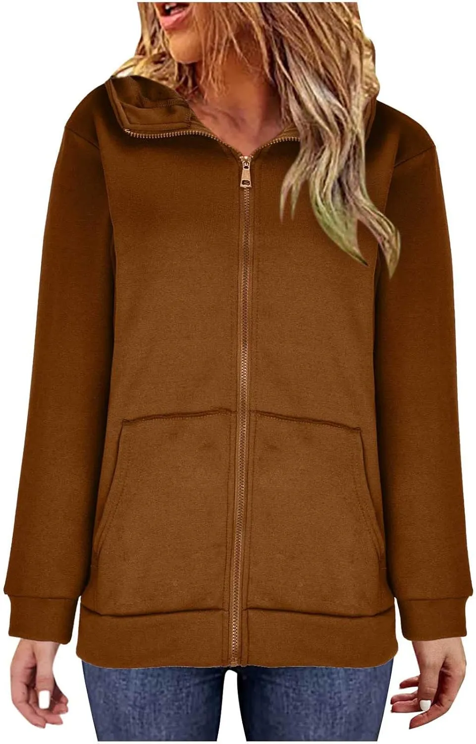 Oversized Zipper Hooded Jackets for Women Plus Size Casual Fleece Long Sleeve Hoodie Sweatshirts with Pocket S-5XL