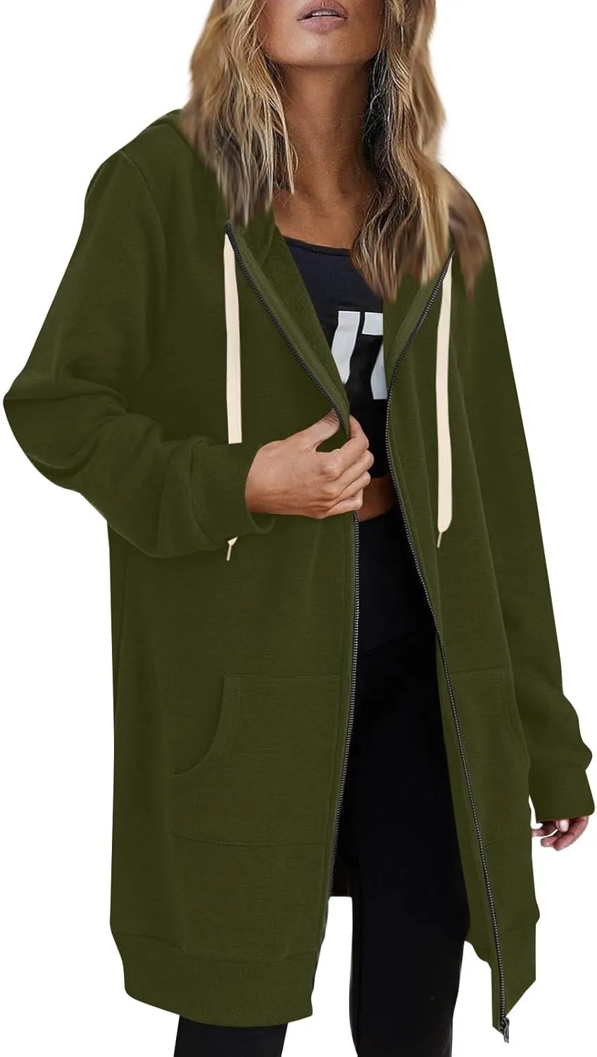 Palaver Long Hoodies for Women oversized Zipper Hooded Jacket Winter Lightweight Fall Casual Sweatshirts with Pockets