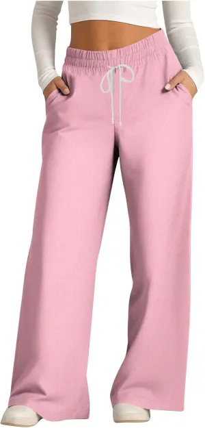 Palazzo Pants for Women Straight Wide Leg Pants Drawstring High Waist Trousers Spring Fashion Lounge Pants with Pocket