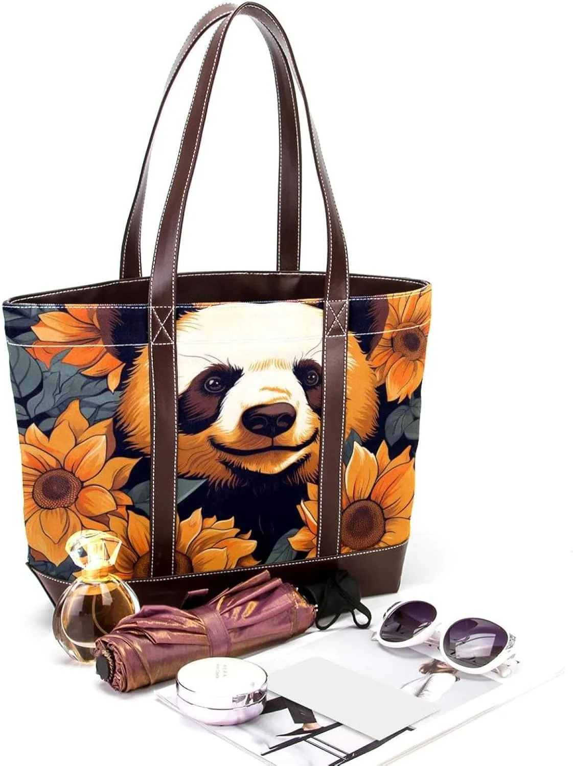 Panda Sunflower-507 Shoulder Purses for Women Large Soft Washed Leather Purses and Durable Handbags