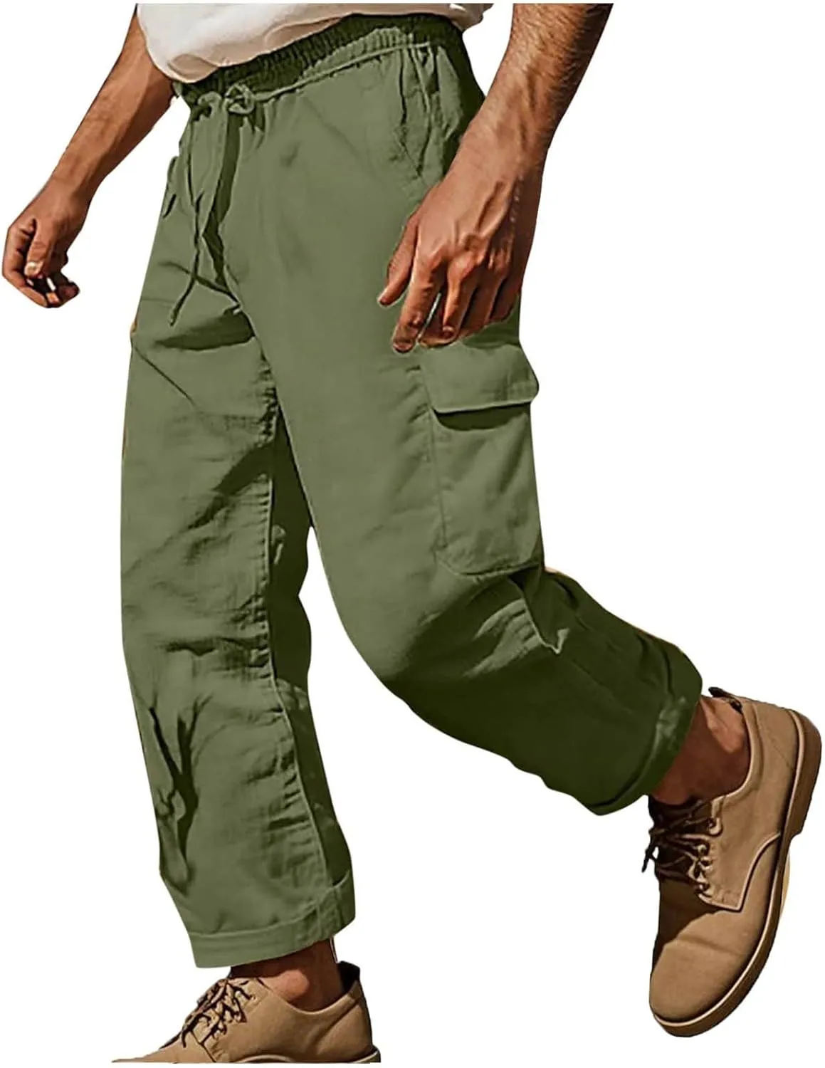 Pants for Men Loose Fit Lounge Basic Elastic Waist Drawstring Trousers Lightweight Trendy Summer Linen Beach Outfits