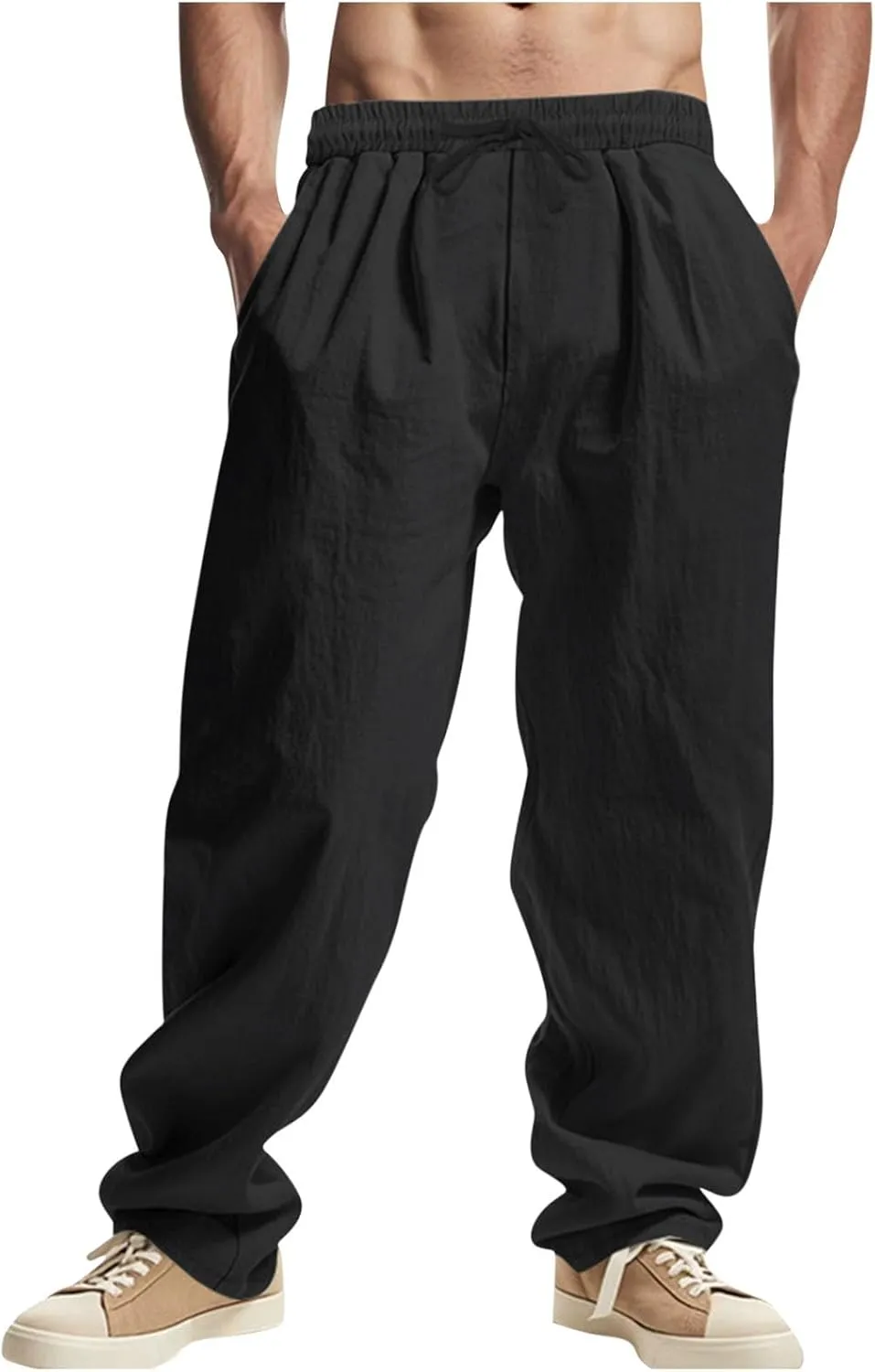 Pants Men Dress Basic Summer Loose Drawstring Elastic Waist Trousers Casual Fashion Lightweight Workout Linen Clothes