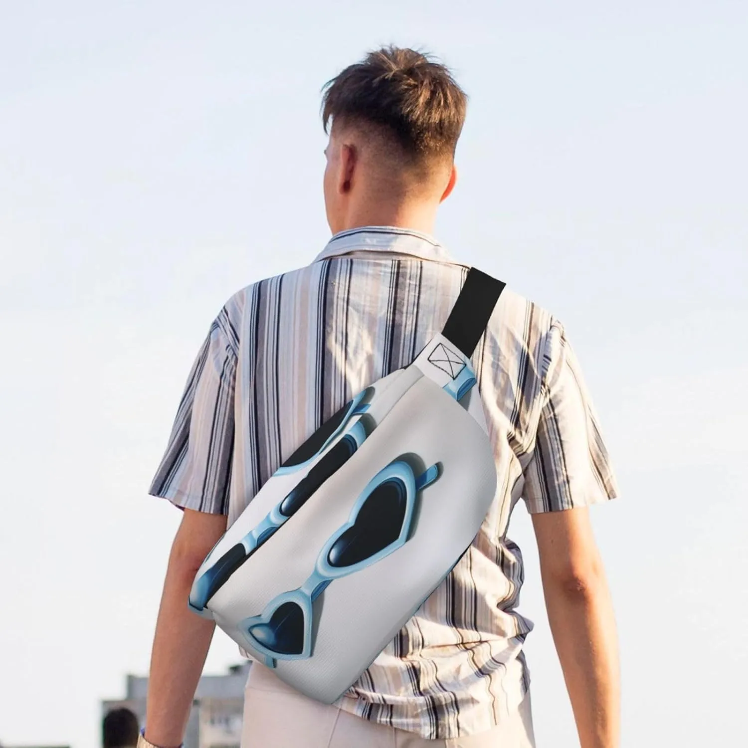 Pastel Blue Heart Shaped Sunglasses Fanny Pack For Women Man, Waist Belt Bag Crossbody For Sports Travel Hiking Running Jogging