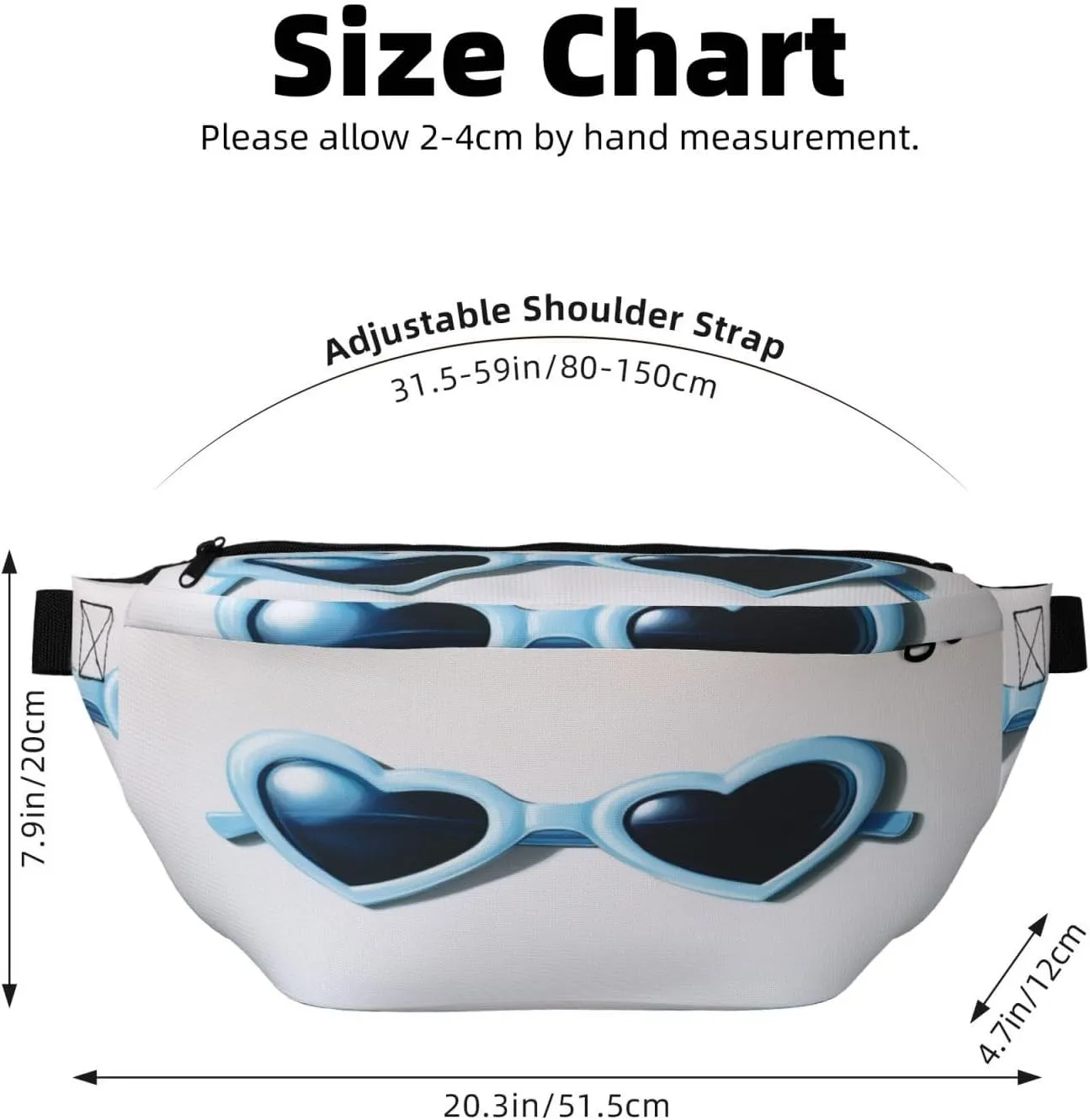 Pastel Blue Heart Shaped Sunglasses Fanny Pack For Women Man, Waist Belt Bag Crossbody For Sports Travel Hiking Running Jogging