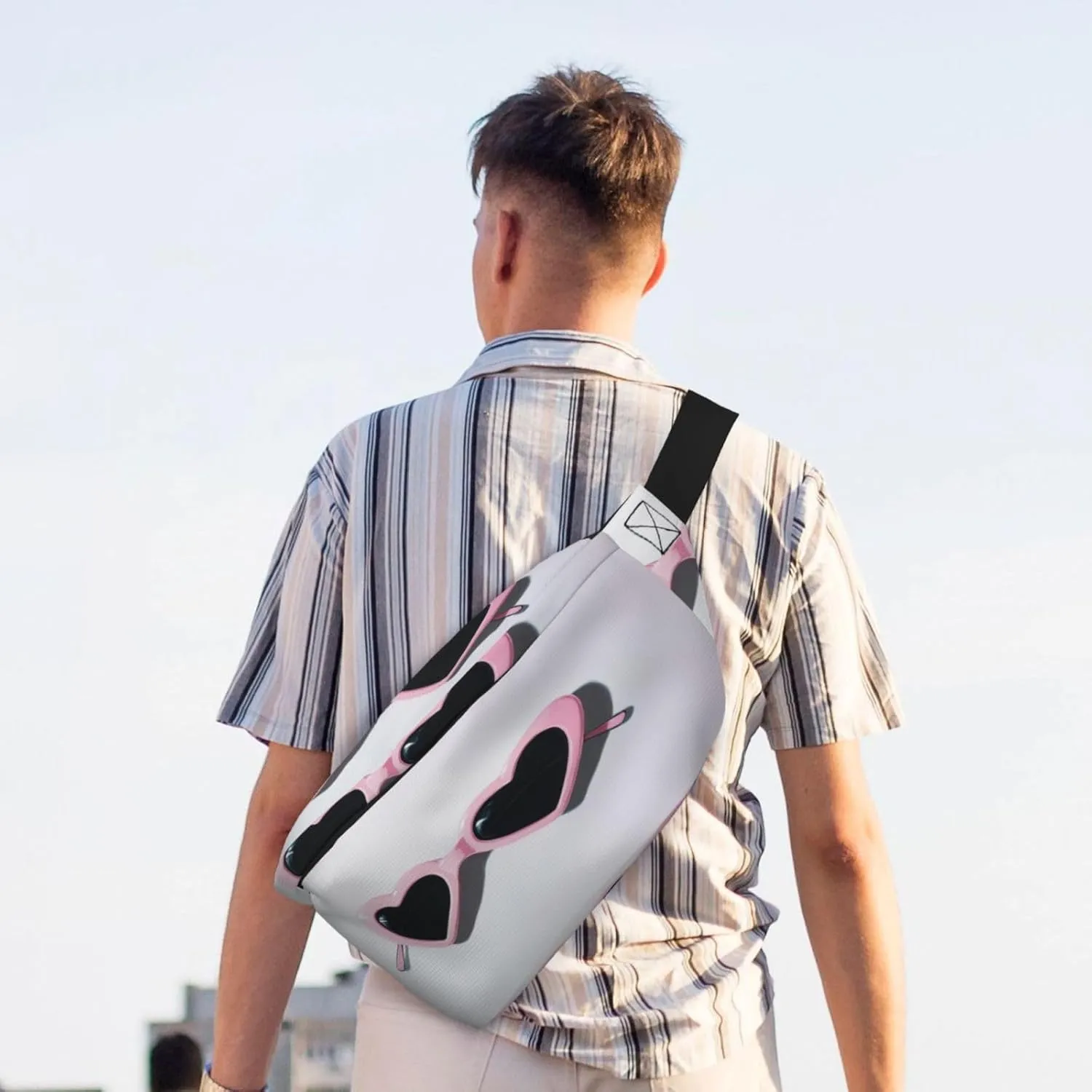 Pastel Pink Heart Shaped Sunglasses Fanny Pack For Women Man, Waist Belt Bag Crossbody For Sports Travel Hiking Running Jogging