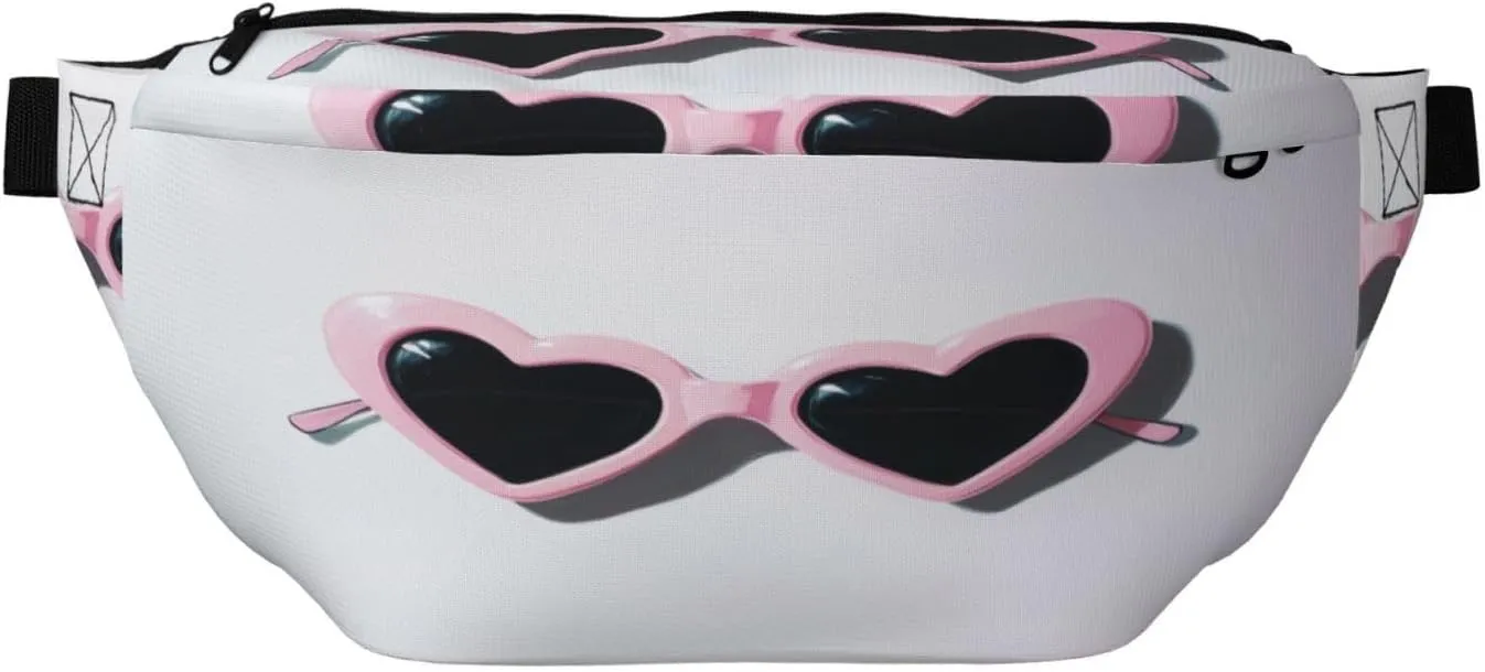 Pastel Pink Heart Shaped Sunglasses Fanny Pack For Women Man, Waist Belt Bag Crossbody For Sports Travel Hiking Running Jogging