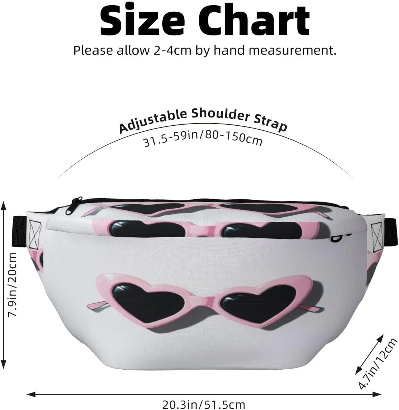 Pastel Pink Heart Shaped Sunglasses Fanny Pack For Women Man, Waist Belt Bag Crossbody For Sports Travel Hiking Running Jogging