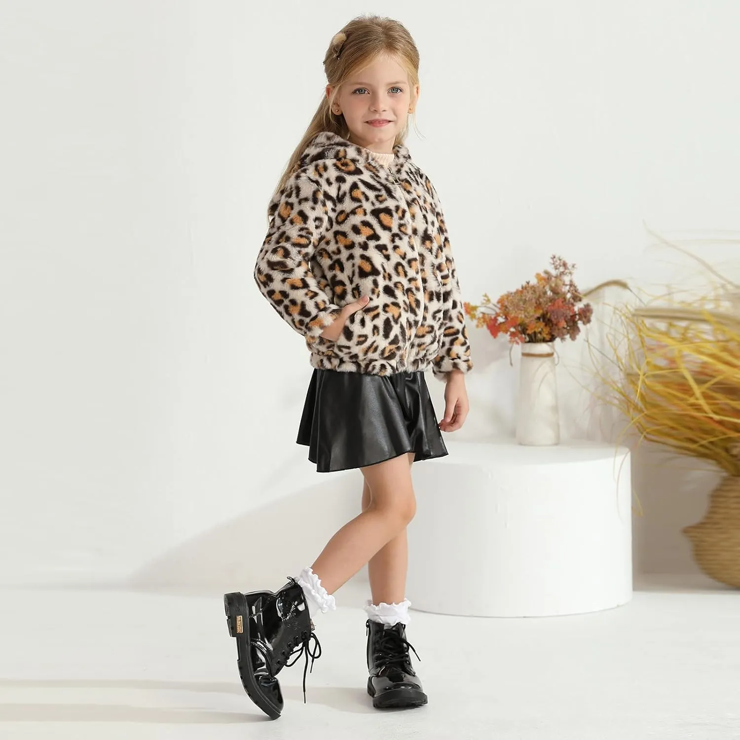 Patgoal Toddler Girls Fleece Jacket Bear Ear ZipUp Hoodie Leopard Warm Fall Winter Coat Kid Fuzzy Outerwear with Pocket
