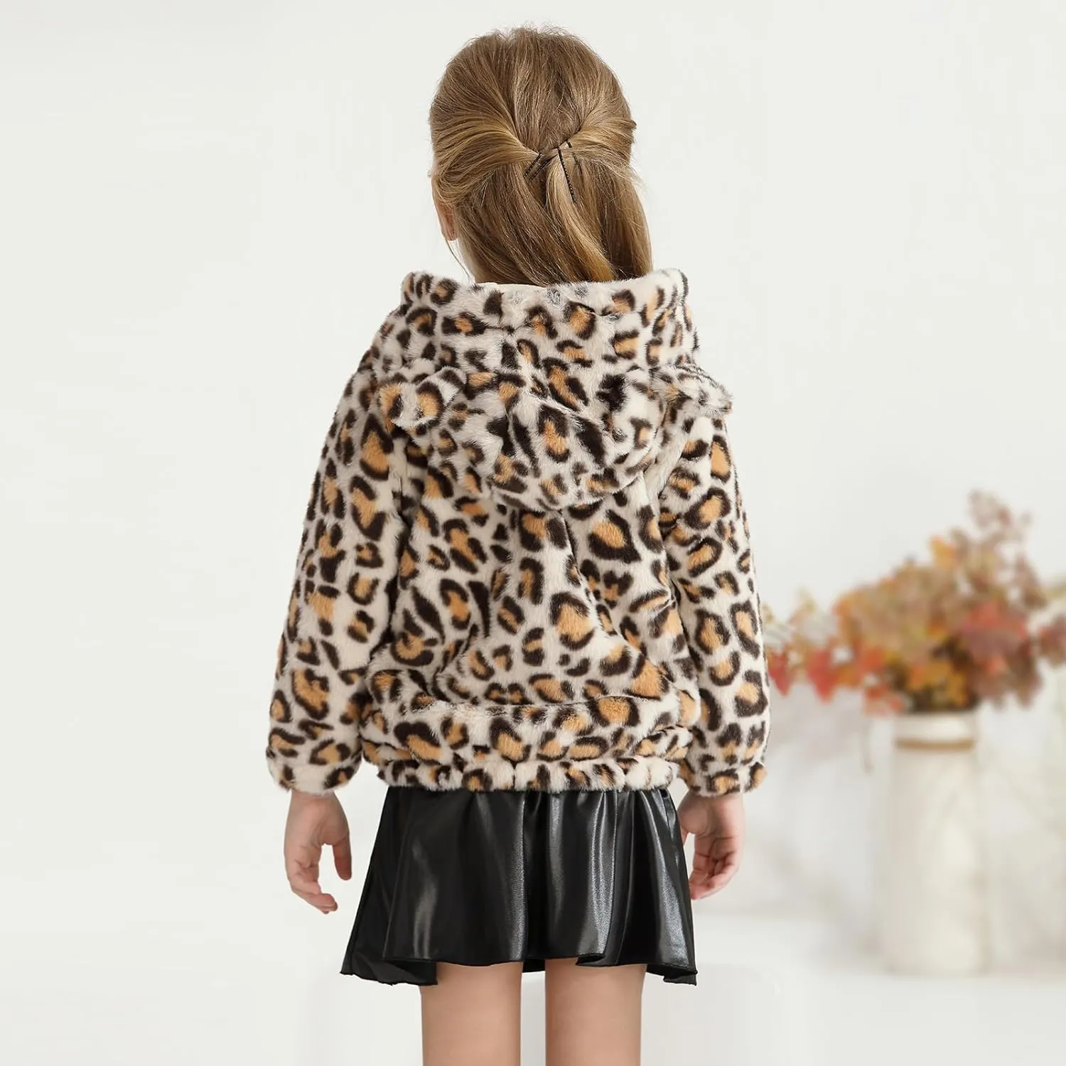 Patgoal Toddler Girls Fleece Jacket Bear Ear ZipUp Hoodie Leopard Warm Fall Winter Coat Kid Fuzzy Outerwear with Pocket