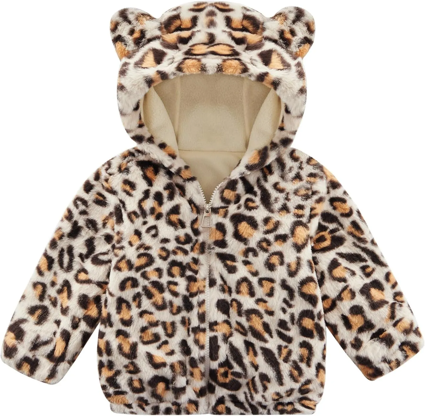 Patgoal Toddler Girls Fleece Jacket Bear Ear ZipUp Hoodie Leopard Warm Fall Winter Coat Kid Fuzzy Outerwear with Pocket