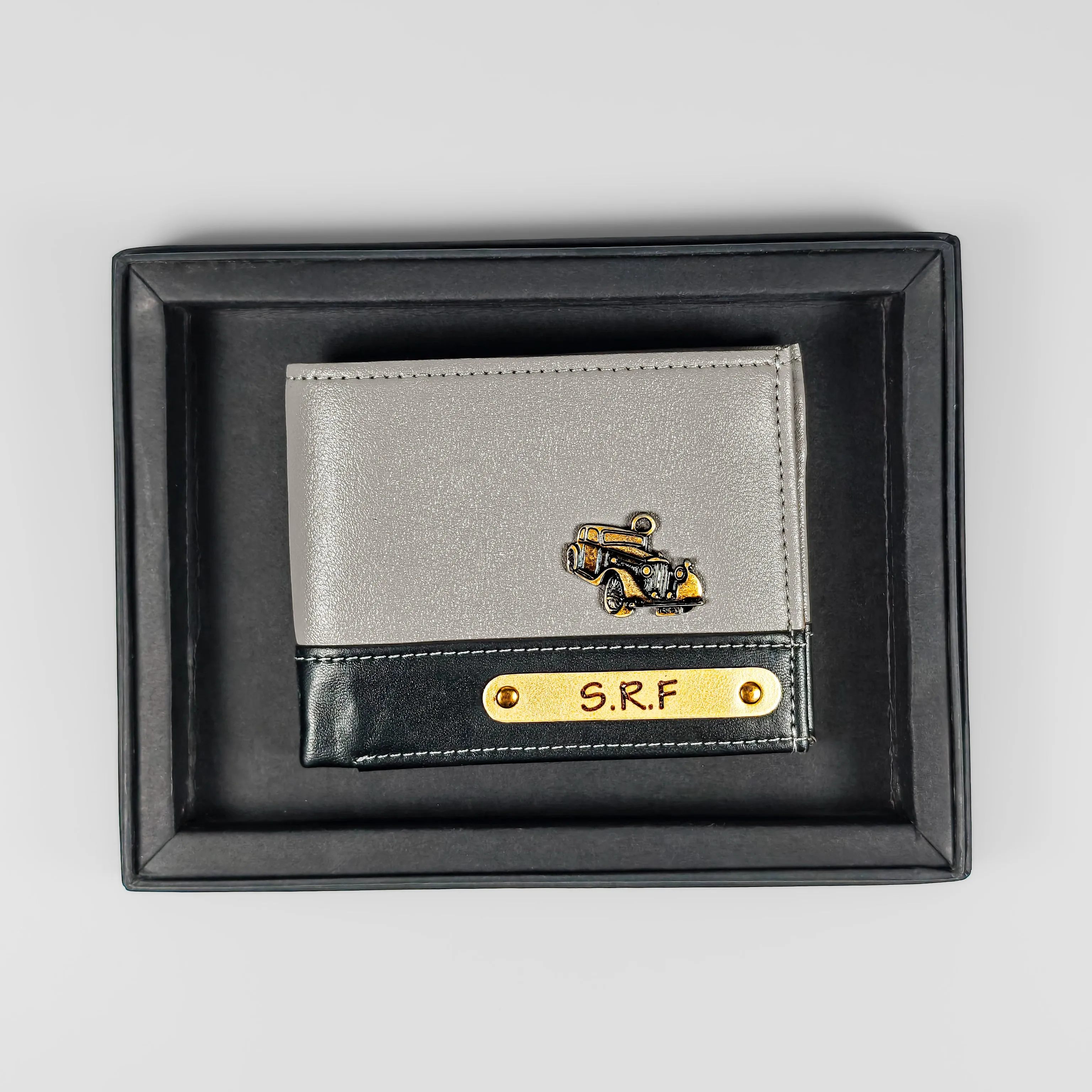 Personalized Men's Wallet - Light Grey and Black (Dual Tone)