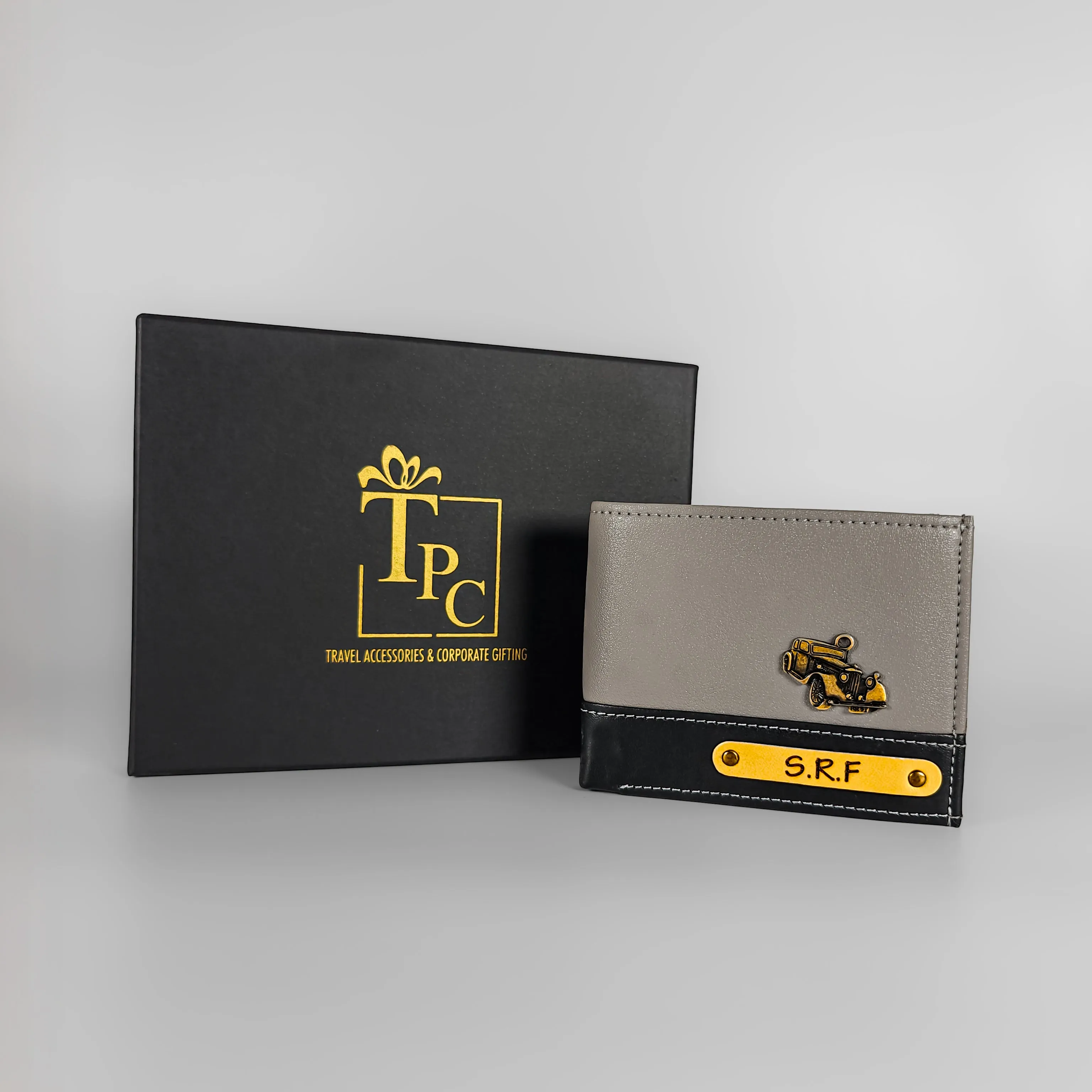 Personalized Men's Wallet - Light Grey and Black (Dual Tone)