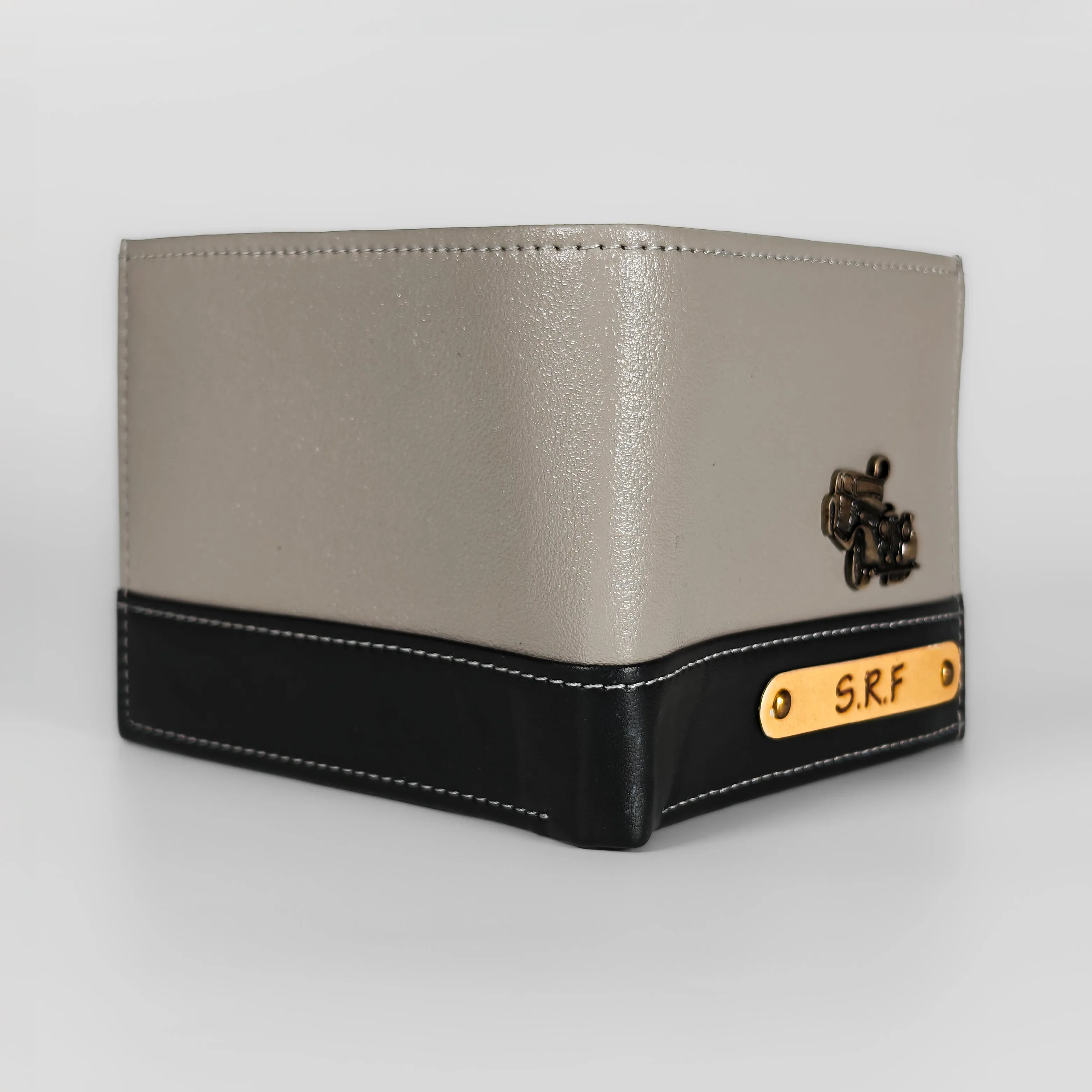 Personalized Men's Wallet - Light Grey and Black (Dual Tone)