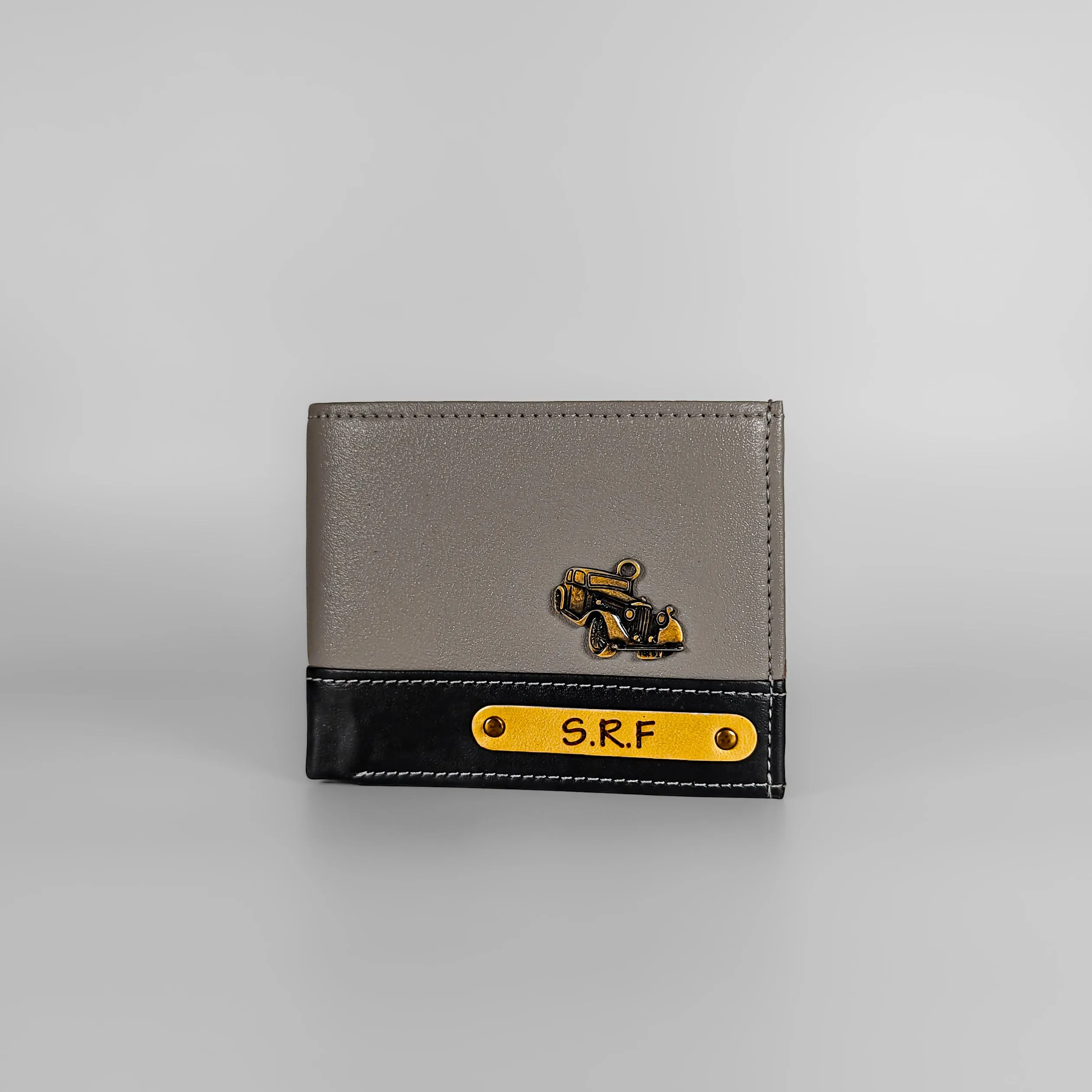 Personalized Men's Wallet - Light Grey and Black (Dual Tone)