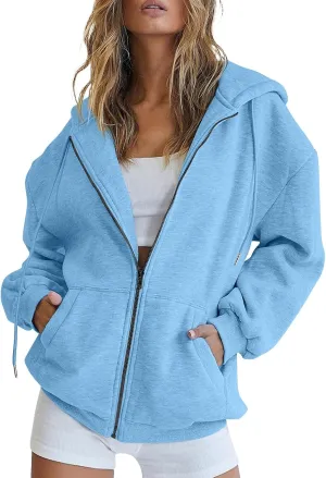 PETYCZEN Zip Up Hoodies for Women Casual Long Sleeve Oversized Sweatshirt Drawstring Cute Teen Girls Jackets Fall Y2K Clothes