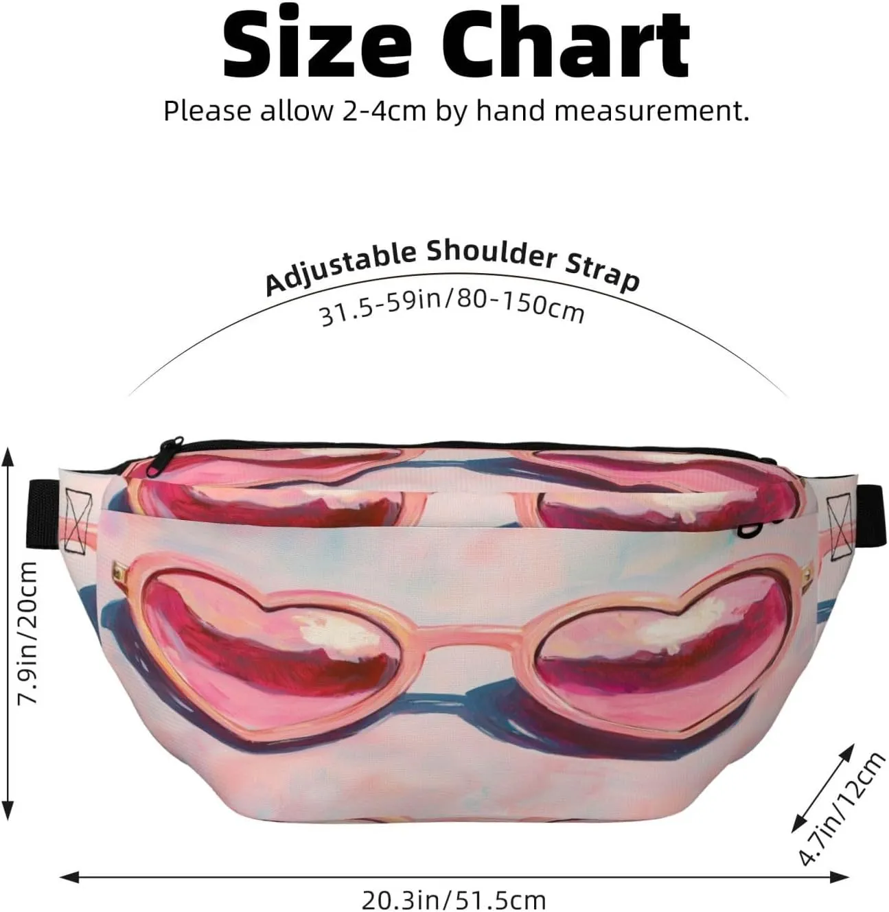 Pink Heart Shaped Sunglasses, Fanny Pack For Women Man, Waist Belt Bag Crossbody For Sports Travel Hiking Running Jogging