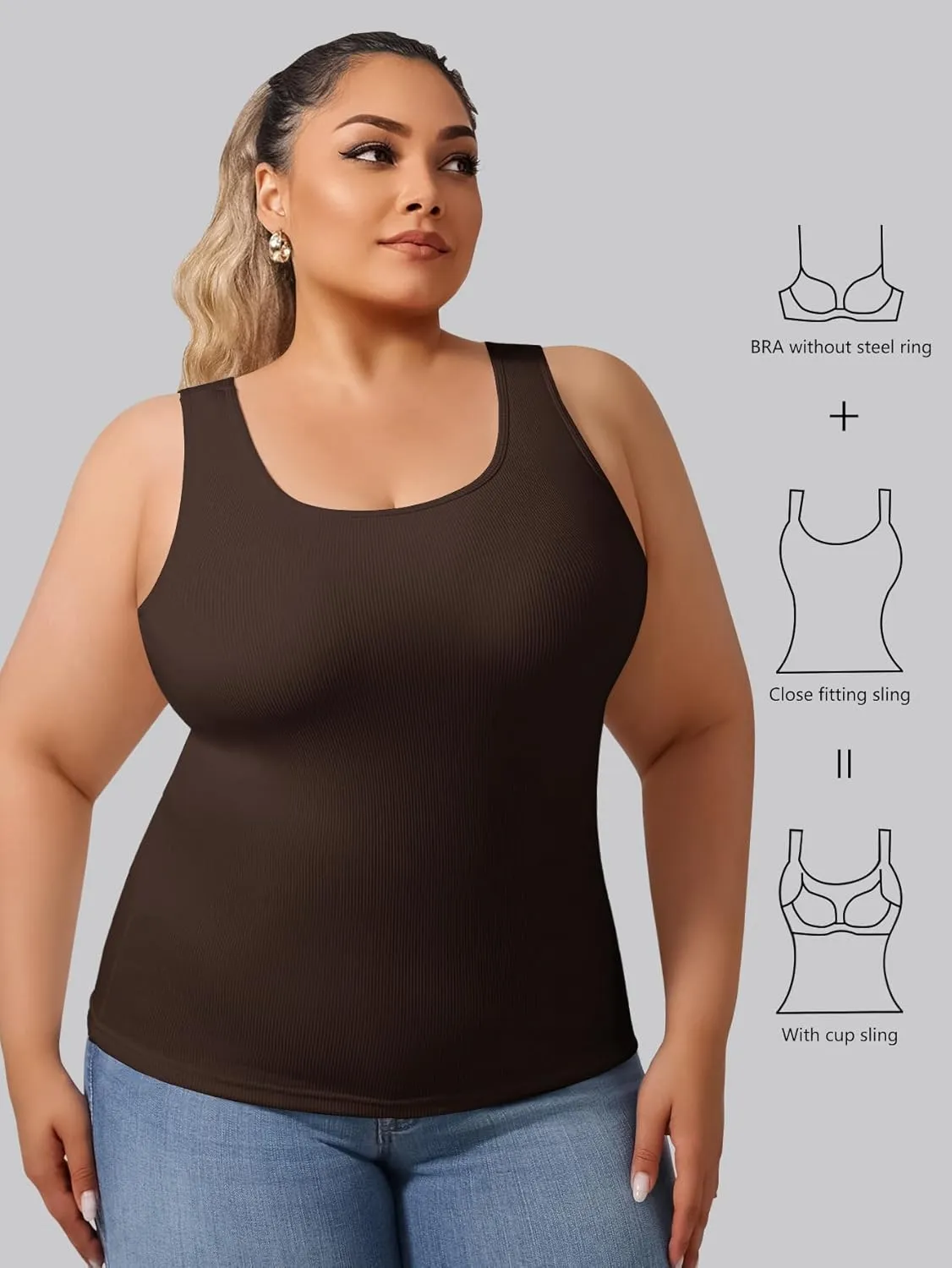 Plus Size Simple Shapewear Top-Sculpting, Tummy Control Vest with Built-in Bra for Fall & Winter-Comfortable Tank Tops