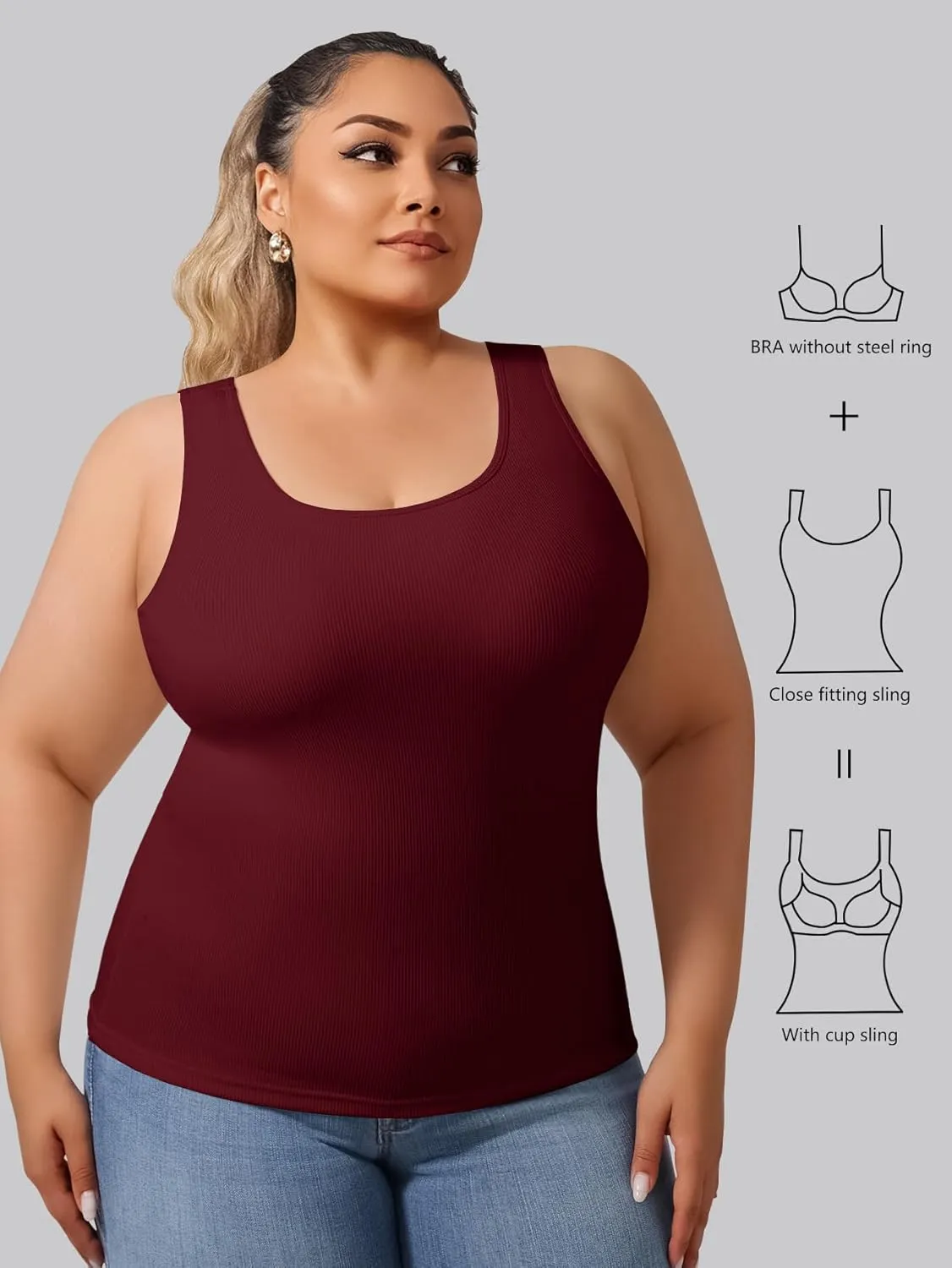 Plus Size Simple Shapewear Top-Sculpting, Tummy Control Vest with Built-in Bra for Fall & Winter-Comfortable Tank Tops
