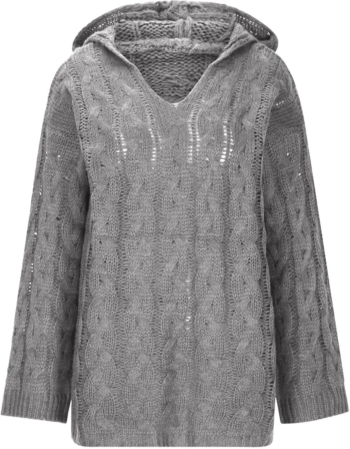 Plus Size Sweater for Women Hooded Fashion Cable Knit Sweatshirt Long Sleeve Oversized Knitwear Top Crewneck Hoodies