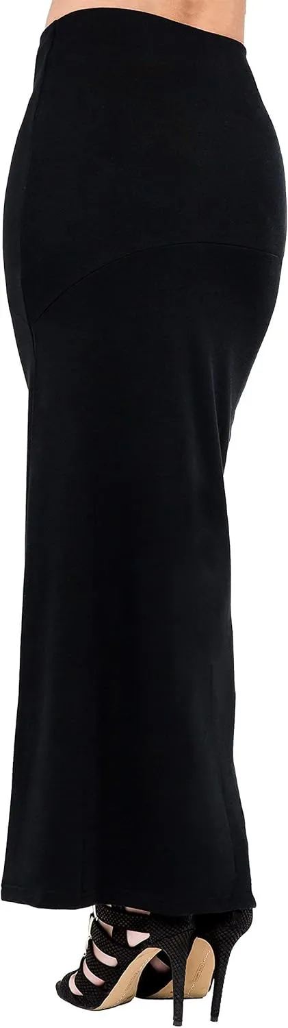 Poetic Justice Curvy Women's Black Stretch Maxi Skirt with Zip Up Split