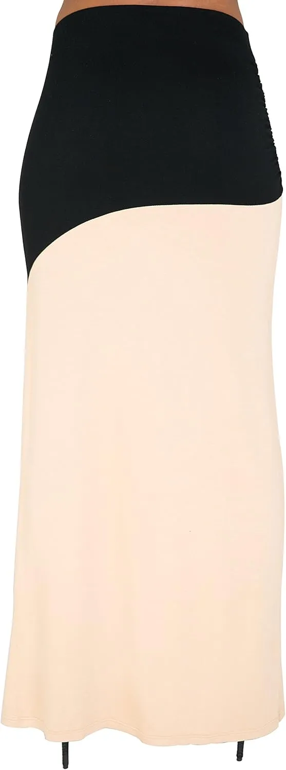 Poetic Justice Curvy Women's Champagne Black Zip Up Split Stretch Maxi Skirt