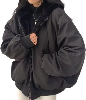Pooyikoi Sherpa Jacket for Women Reversible Jacket Y2k Sherpa Zip Up Hoodie Fleece Fur Winter Coat Oversized Korean Clothes