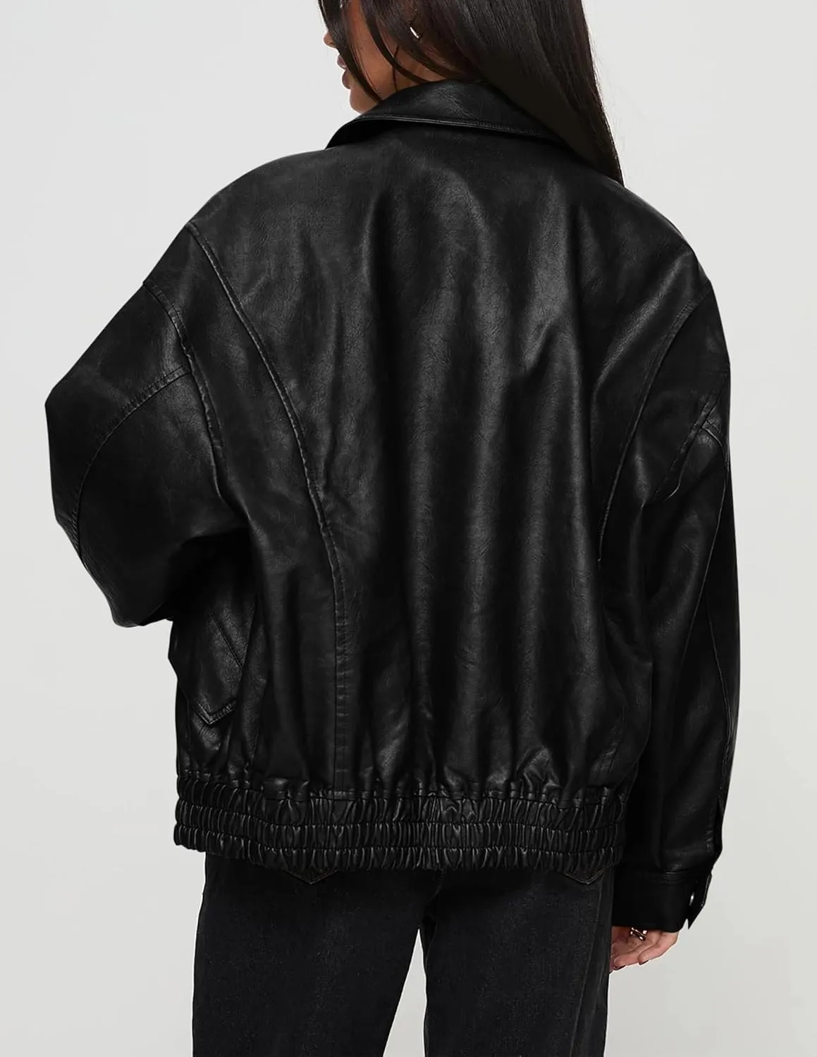PRETTYGARDEN Women's Faux Leather Motorcycle Jacket Trendy Fall Spring Clothes Oversized Zip Up Winter Coat Outerwear